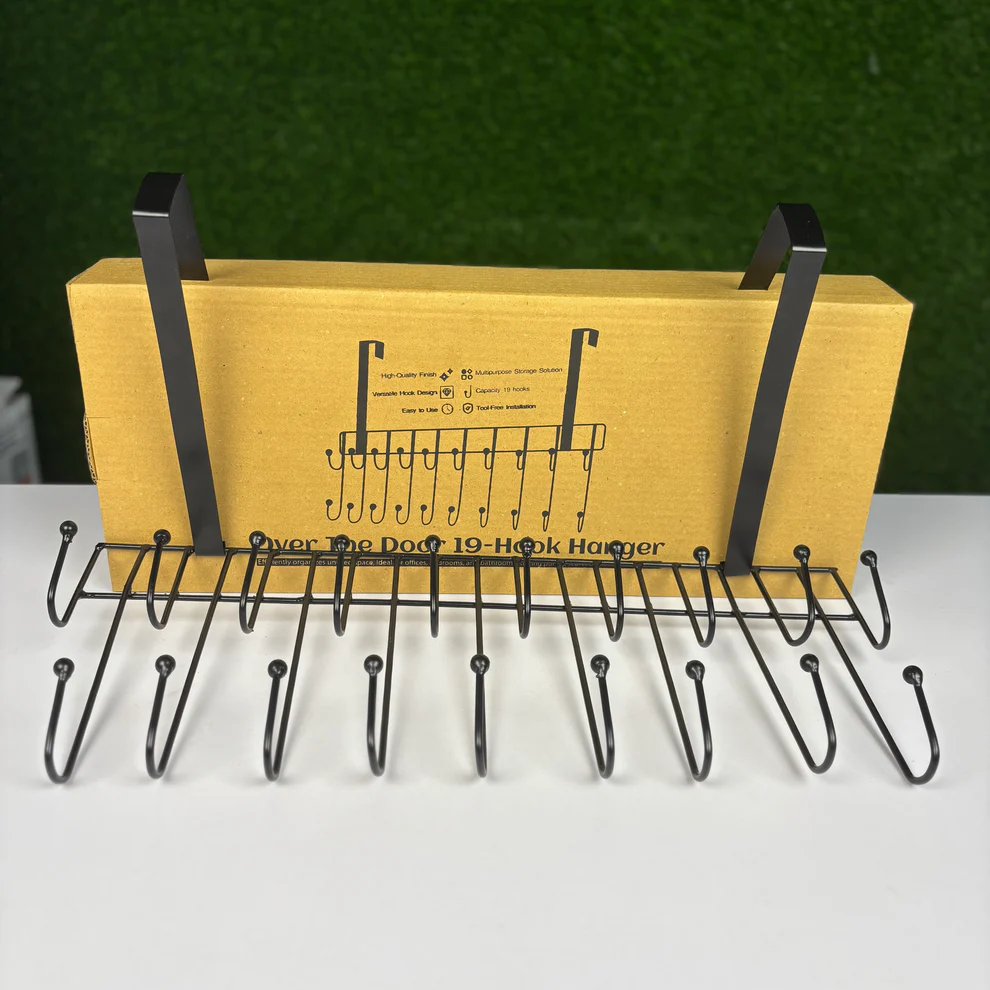 Over The Door 19-Hook Hanger | Heavy Duty Space Saving Organizer for Home & Office